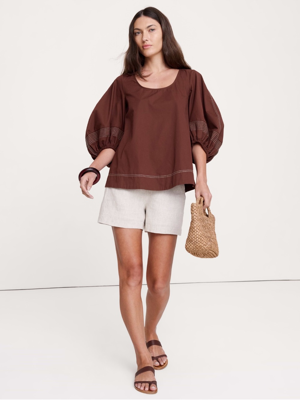 Banana Republic Brown Puff Sleeve Blouse